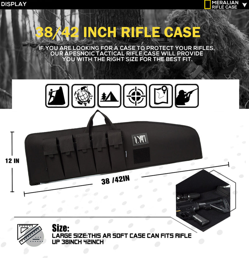 Long Rifle Case Gun Bag w/Padded Handle - Adjustable Sling length in 38" 42"